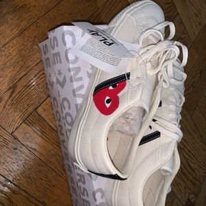 Comme des Garçons Play x Converse White Canvas Sneakers with Red Heart